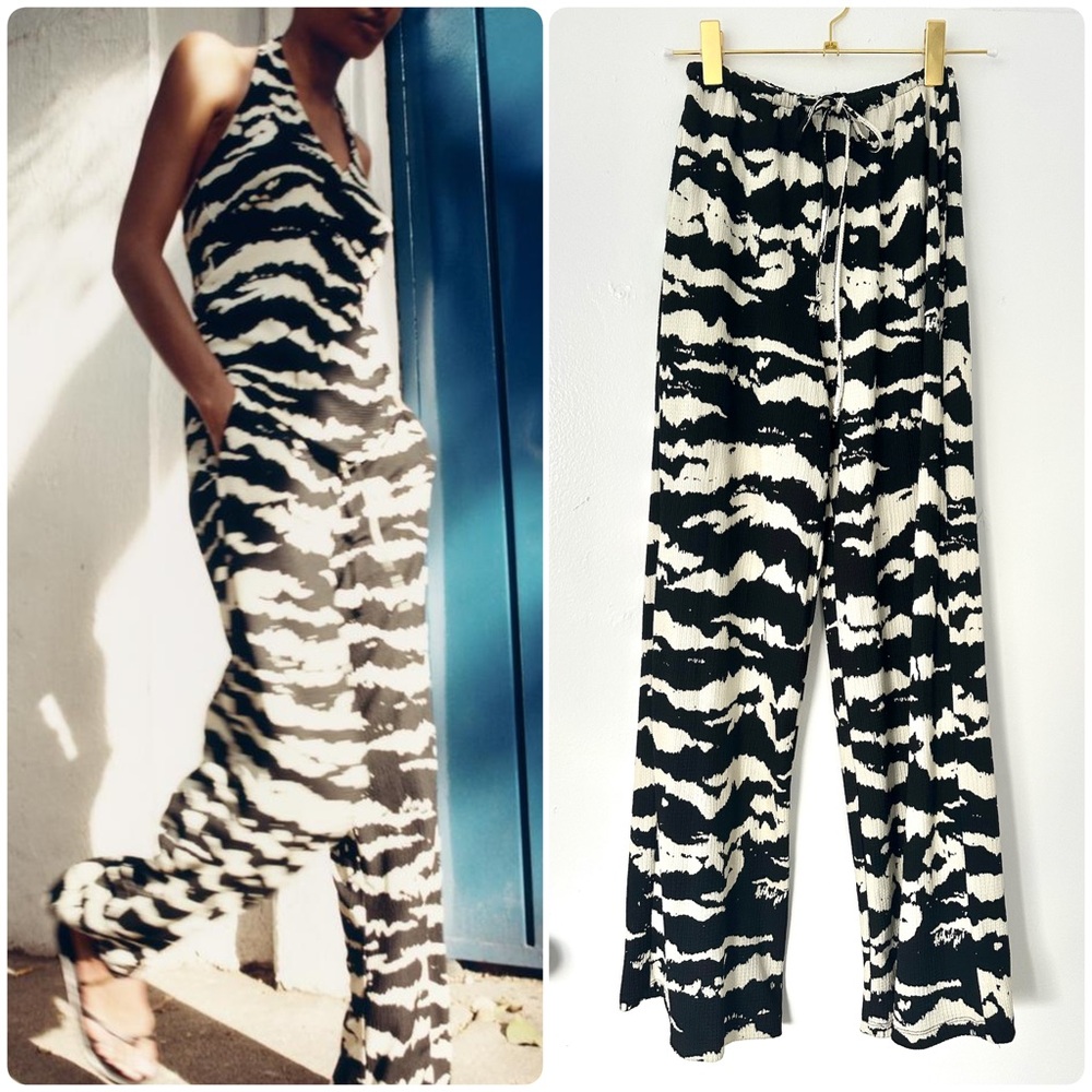 Zara Wide-Leg Flowy Patterned Pants